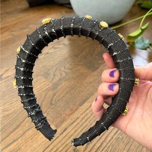 Black Embellished Padded Headband with Rhinestones